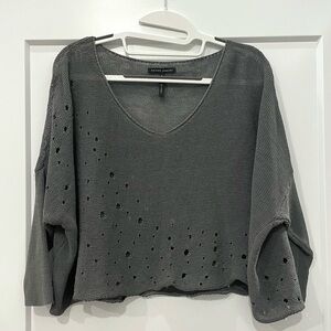 Sarah Pacini Distressed Knit Oversized Cropped Sweater – One Size Top